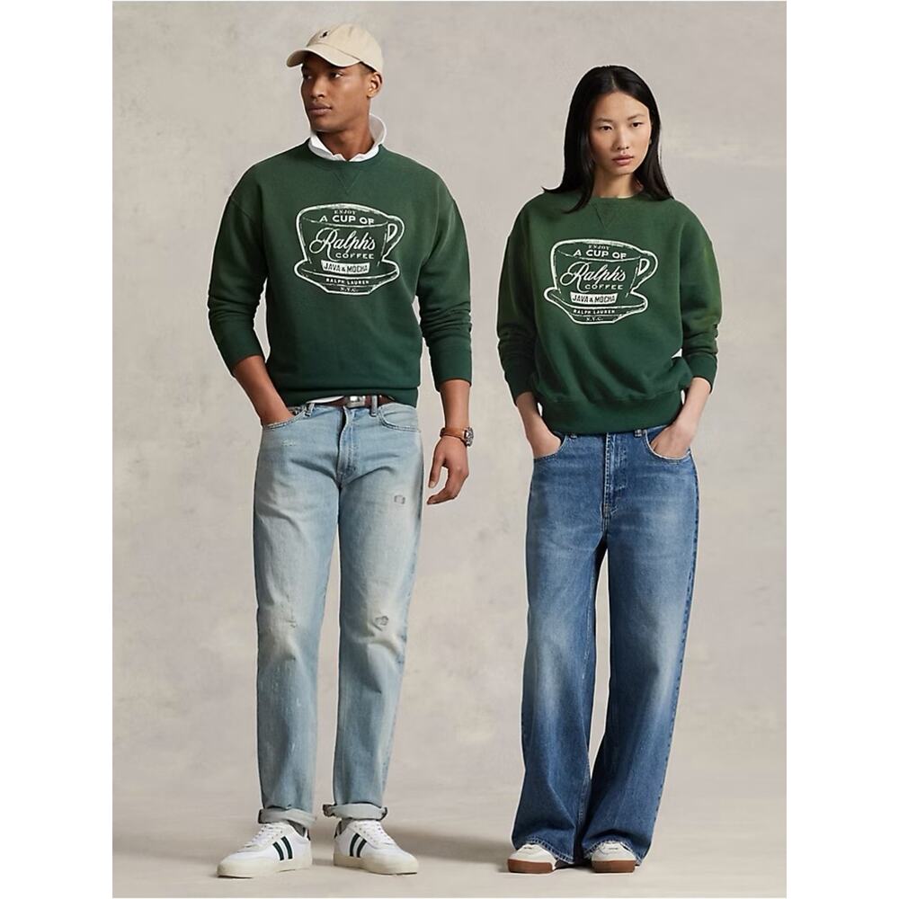 Polo Ralph Lauren Ralph’s Coffee Sweatshirt Green GUC sz L SOUGHT AFTER - Picture 3 of 9